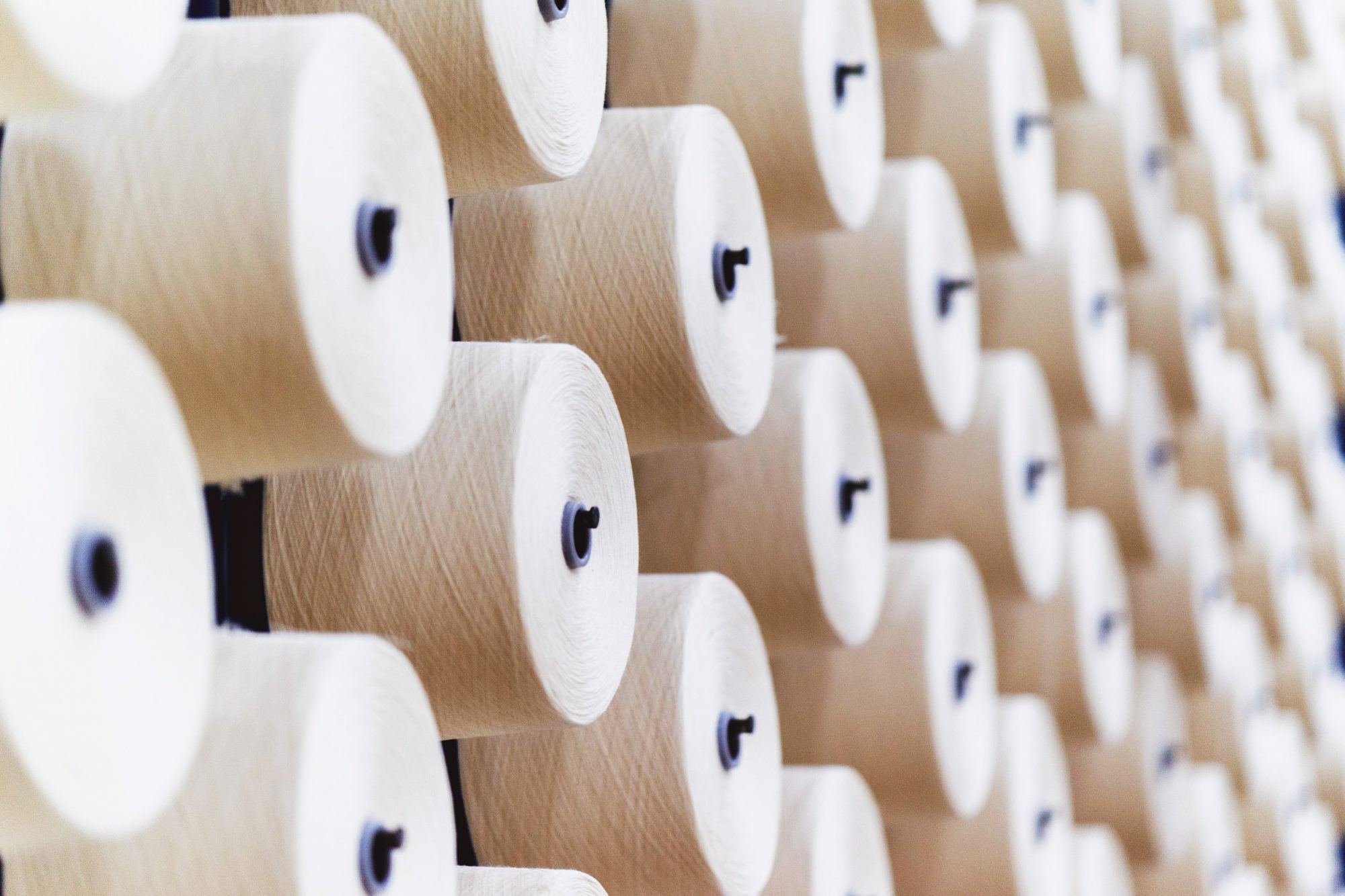 Cotton yarn cones on the winding rack